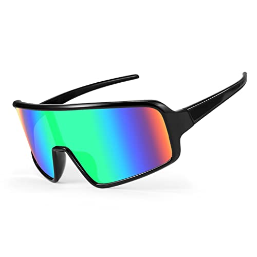 Wanwan Men And Women's Large Frame Fashion Cycling Sports 80S Sunglasses Running Driving Fishing Trekking (Black Frame Gradient Green Lens) #TOP1