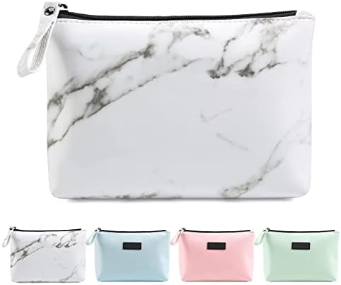 Small Makeup Bag MAANGE Small Travel Cosmetic Bag Portable Makeup Pouch Waterproof PU Leather Makeup Bag with Handle Cute Versatile Zipper Pouch for Women (Blue)