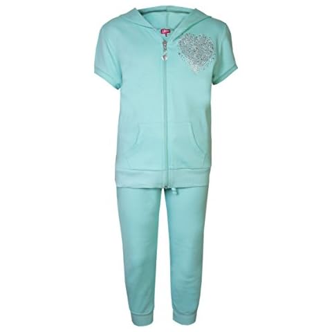Love Lola Children's Full Tracksuit Girls Hoodie Cropped Joggers Short Sleeve Heart Detail (5-6 Years, Mint) Cover