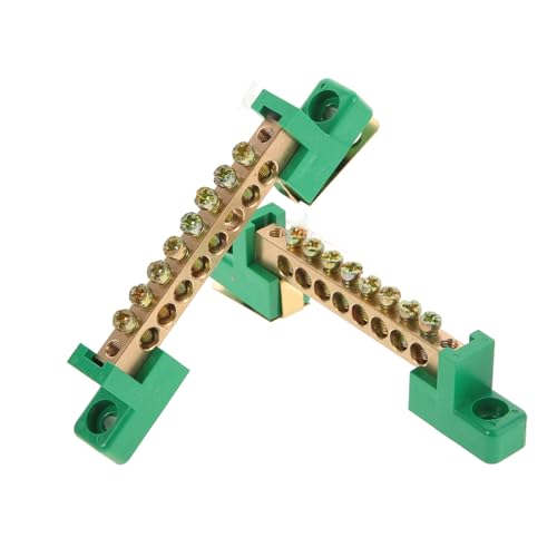 GARVALON Barra De Tierra De Cobre 6 Posiciones 2 Unidades 6 * 9 Mm 8 Orificios Verde Para Caja De Distribución Eléctrica, Kit De Barra Colectora Para Conexión Eléctrica Segura y Uso Industrial