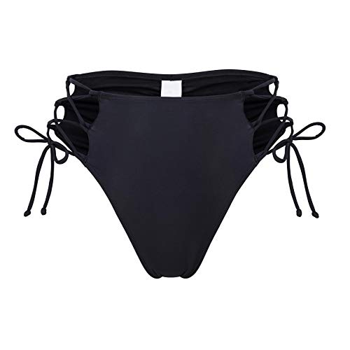 Bestselling Curvy High Waist Strappy Tie Side Ruched Retro Cut Leg Lace Up Cheeky Swim Briefs Bikini Bottom