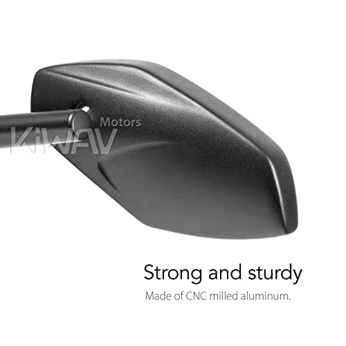 Kiwav Motorcycle Mirrors Medusa Black Sandblasting Aluminum Anti-Glare Blue Lens Sleek Slim Small M10 5/16 Inches Bolts Fittings Pack Of Pair #TOP6