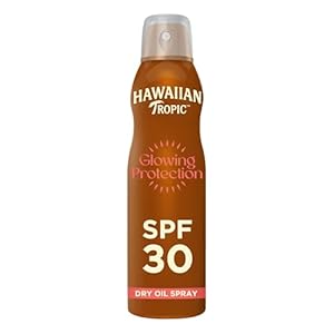 Hawaiian Tropic Glowing Protection Sunscreen Dry Oil Spray Mist, Water Resistant SPF 30 UVA plus UVB Protection Sunscreen Spray, Tropical Scent Sun Lotion with Island Botanicals, 180 ml