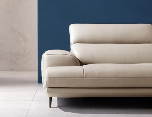 Image of Fabrique Rustic Leatherette 3 Seater Sofa Set with Puffy Moden Design Off White | Moveable Headrest | Stylish Home Office & Living Room Furniture | Lightweight Design Durable Stainless Steel Legs