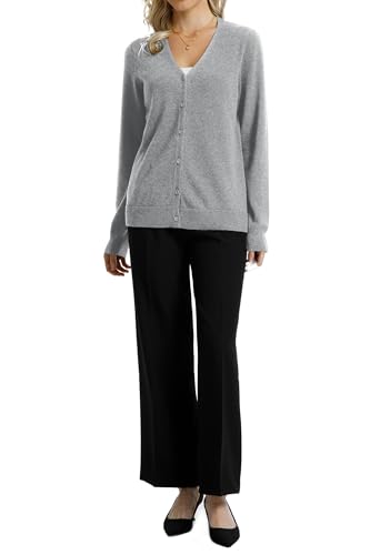 Image of QUALFORT Women's 100% Cotton Lightweight Cardigans Long Sleeve Knitted Button Down Sweater