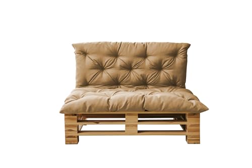 chilly pilley® Palettenkissen Gesteppt mit Schaumstoffflockenfüllung - Sitzkissen und Rückenlehne – Indoor & Outdoor, viele Farben - Cappuccino