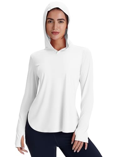 La Mejor Lista de Ropa de Balonmano americano para Mujer - 5 favoritos. 47 Emlovm - Camisas de protección solar UV para mujer con capucha delgada UPF 50+ de manga larga ligera SPF para senderismo y pesca, Blanco, Large