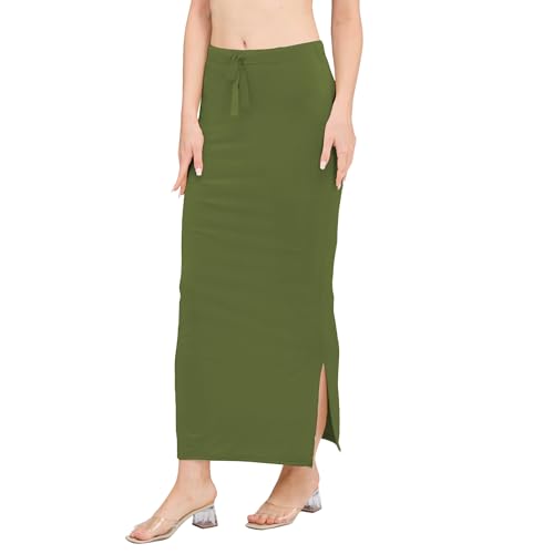 Image of DESI GIRL Satin Shimmer Stretchable Saree Shapewear Petticoat with Drawstring for Women | Mermaid fit Saree Petticoat with Side Slit for Easy Movement | Saree Shaper | Long inskirt