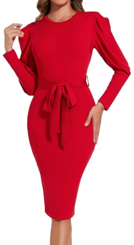 Image of Funeral Church Dresses for Women Formal Long Sleeve Wrap Business Work Dress Vintage Ruched Midi Pencil Dress
