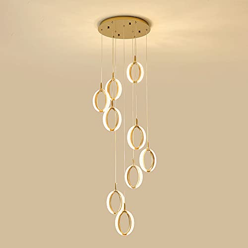 Lumière tricolore 18 lampes suspension escalier HHRLCH grand lustre doré