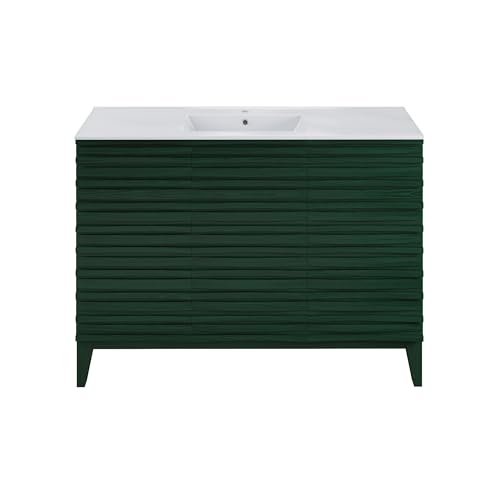 Image of Swiss Madison Cascade 48 inch Freestanding Bathroom Vanity in Green Oak with Sink Top