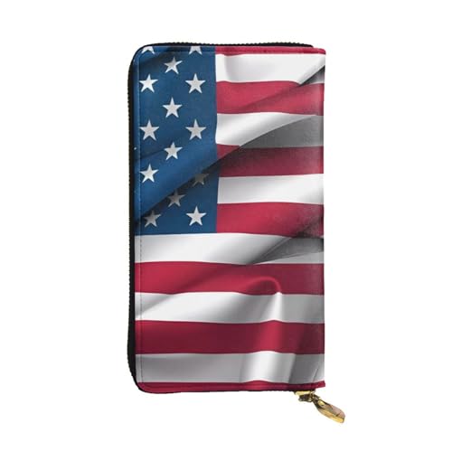 Portefeuille long en cuir noir imprimé drapeau américain pour femme élégante
