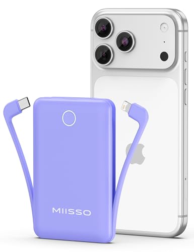 miisso 10000mAh Mini Portable Charger with Built in Cable...