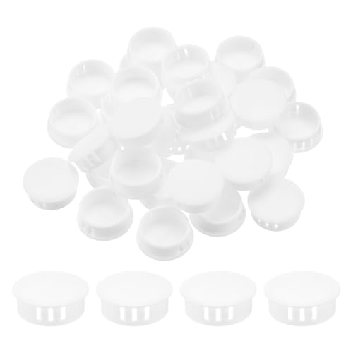 Image of MECCANIXITY 64PCS 28mm /1.1 inch White Plastic Hole Plugs, Flush Type Panel Hole Plugs Insert End Caps for Locking Hole Tubes Furniture Cabinet