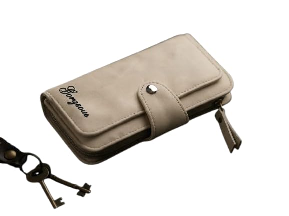 Gorgeous Women's Faux Leather Long Wallet Beige with Card Slots-image-5