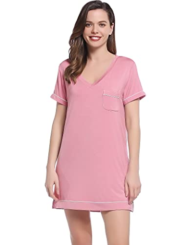 Joyaria Womens Summer Short Sleepshirt Nightshirt Cooling Moisture Wicking Jersey Sleep Tops (Dusty Rose, X-Large) #TOP3