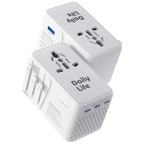 DAILYLIFE 220V to 110V Converter, Travel Adapter US to Europe - Power Converter Adapter Combo with 3 USB C and 1 USB A for US/UK/EU/AU, 1 Pack (White) Cover