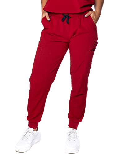 Image of Mim Jogger Scrub Pants for Women, Skinny Leg Joggers, Burgundy, Black, Navy Blue, Green