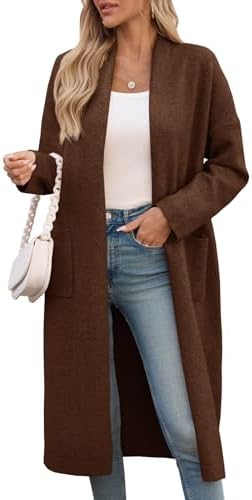 Saodimallsu Womens Long Cardigan Sweaters Chunky Knit Open Front Long Sleeve Casual Duster Coat Jackets with Pockets