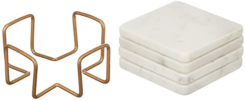 Queenza White Marble Coaster Set with Holder, 4 Inch Square Modern Coasters for Coffee Table - Coasters with Padded Bottom by Queenza - Used condition - Image 4