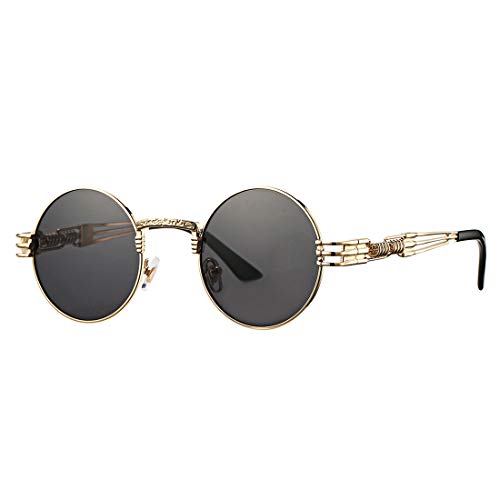 COASION Vintage Round John Lennon Sunglasses Steampunk Gold Metal Frame Clear Sun Glasses (Gold Frame Grey Lens)