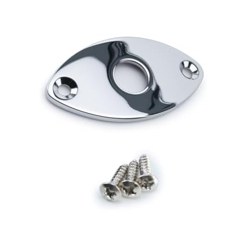 OVSAL Electric Guitar Input Jack Plate Zinc Alloy Oval Curved Football Shape Jack Ferrule Output Jackplate Compatible with Fender Strat Tele Style Electric Guitar Replacement Parts Chrome Cover
