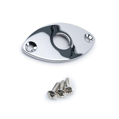 OVSAL Electric Guitar Input Jack Plate Zinc Alloy Oval Curved Football Shape Jack Ferrule Output Jackplate Compatible with Fender Strat Tele Style Electric Guitar Replacement Parts Chrome