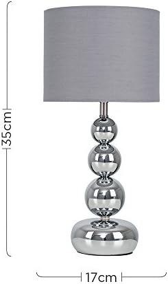 Pair of - Modern Polished Chrome Stacked Ball Table Lamps with a Grey Shade