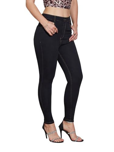Image of Miss Chase Women's Skinny High Rise Cropped Fringed Hemline Detailing Stretchable Denim Jeans