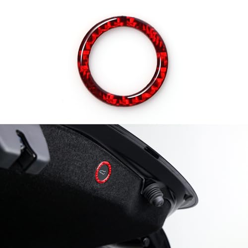 BETTERHUMZ Compatível com Tesla Model 3 Highland 2024 2025 Fibra de Carbono Traseiro Interruptor de Porta-malas Botão Guarnição Adesivo Lembrete Acessórios de Ajuste Interior do Carro (Vermelho)