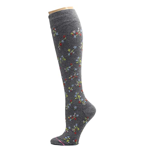 Dr. Motion Women's 3-Pack Floral Cmpression Knee Socks, Black/Grey/Black, 9-113