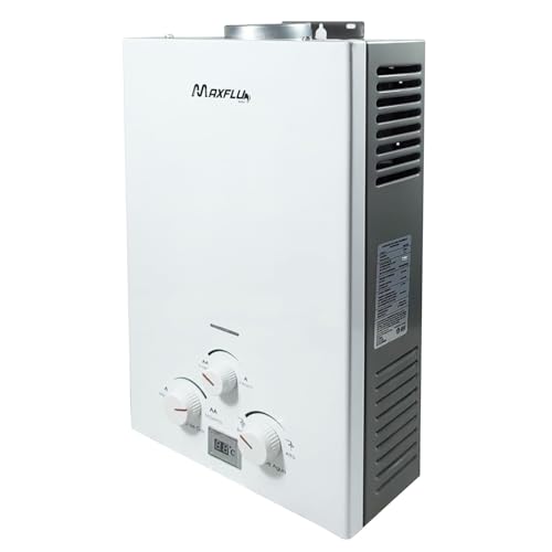 La Mejor Selección de Calentador de Paso Iusa , tabla con los diez mejores. 36 MAXFLU Calentador de Paso Instantáneo 6L a Gas LP con Encendido Automático | Control de Temperatura y Flujo | Ahorro de Agua y Energía | Compacto y Ligero | Blanco |Modelo 16153