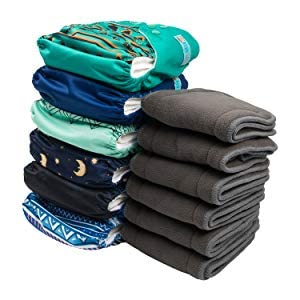 Alvababy Color Snaps Baby Cloth Diapers/Adjustable Washable Reusable/6 Pack With 12 Pcs 5-Layer Charcoal Bamboo Inserts 6Cm64-Ztn #TOP7