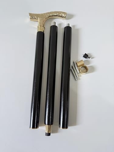 Canne de marche victorienne bois noir et poignée dorée cadeau idéal homme