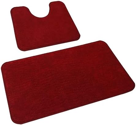 Rururug Bath Mat Set Washable Microfiber Bathroom Mat Sets 2 Piece Non-Slip Bath Mats for Bathroom and Toilet Mat, Red Bathroom Rug 50x80cm+50x40cm