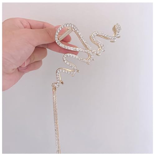 Image of Diversa Rhinestone Golden Claw Clip, Embellished Korean Clutcher, Non- Slip Metal Claw Clip for Girls, Fancy Clutcher for Women, Pack of 1 (Snake)