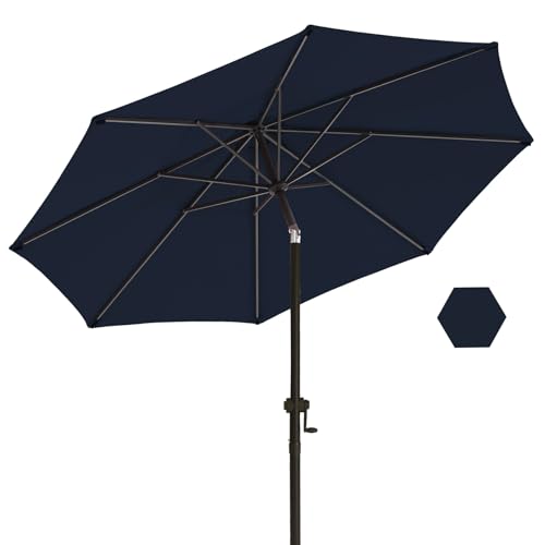 Wikiwiki 9 FT Patio Table Umbrella with 8 Sturdy Ribs,Polyester DTY Outdoor Patio Umbrella with Push Button Tilt and Crank,Market Umbrella for Garden, Lawn, Deck, Backyard & Pool (Navy Blue)