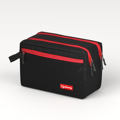 Lifelong Polyester Toiletry Bag for Men & Women Makeup Pouch | Travel Essentials Organizer | Travel Pouch for Men | Travel Kit for Toiletries | Wash Bag 24Cm (Red/Black)