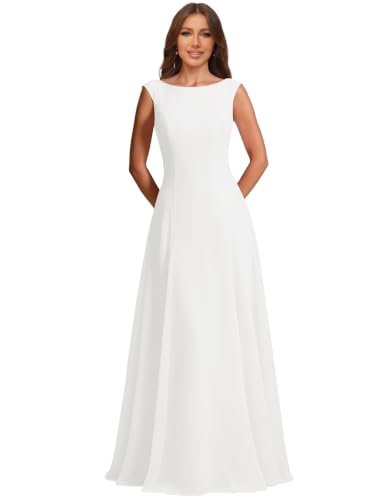 Mevynel White Chiffon Bridesmaid Dresses for Women Scoop Neck A-Line 8