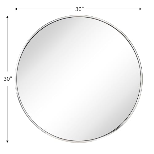 Image of TEHOME Round Polised Nickel 30 inch, Silver Circle Wall Mirror, Metal Frame Modern Round Mirror for Vanity & Entrway