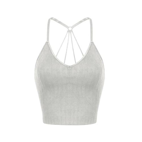 Image of ODODOS Seamless Padded Sports Bra for Women Strappy Longline Wirefree Brami Ribbed Crop Tank Tops