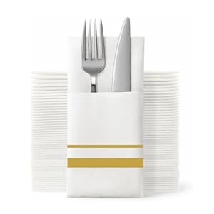 Suzzyvine Goldene Servietten mit Bestecktasche, 100 Stück