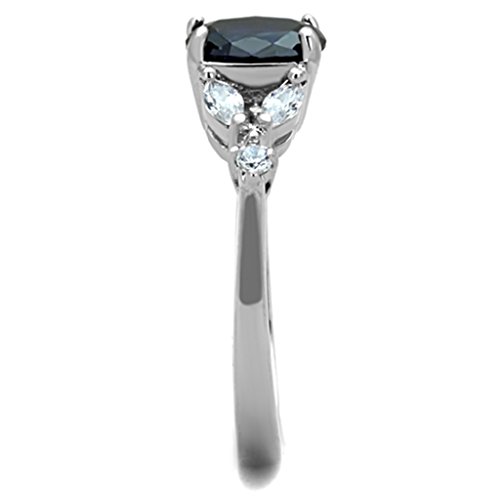 Marimor Jewelry 1.67 Carat Oval Cut Blue Montana Cubic Zirconia Stainless Steel Engagement Ring Women's Size 5-104