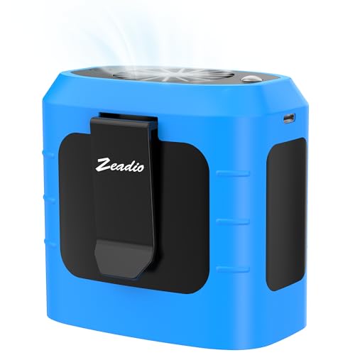 zeadio Ventilador portátil con clip de cintura, 4 velocidades, 10000 mAh, funciona con pilas, manos...