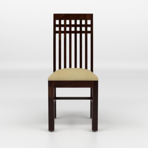 Image of Solid Sheesham Wood Dining Chair Set of 2 | Premium Wooden Dining Chairs with Cushioned Seat | Elegant Vertical Slatted Backrest | Heavy Duty Dining Table Chairs for Kitchen