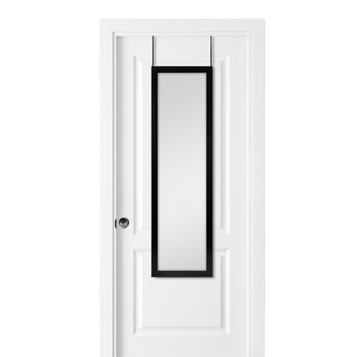MCS 14.7x50.7 Black Over The Door Mirror, Full Length Hanging Mirror for Bedroom & Bathroom Doors, Lightweight Design with Patented No Tools Required Hanging System