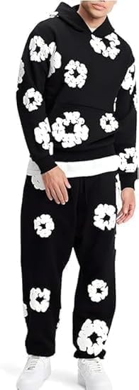 Y2K Graphic Flower Print Hoodie Sweatpants Set, Oversized 2 Piece Streetwear Tracksuit for Men Women, Casual Pullover Outfit - Image 3