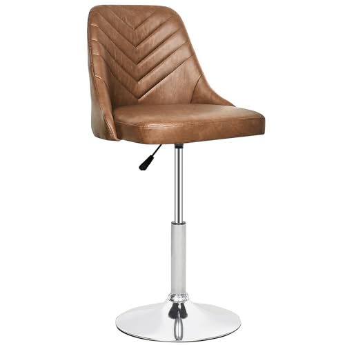 Butaco ajustable VECELO con respaldo, giratorio 360°, tapizado en cuero sintético PU, estilo moderno, color marrón miniatura 1