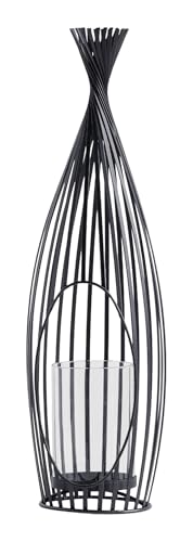 home&you - Farol Bundlis, farol exterior, terraza, portavelas, portavelas de metal y cristal, decoración para casa y jardín, 51 x 16 x 15 cm - negro