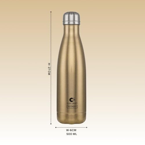 Image of Clay Craft Vacbott Stark Sparkle Double Walled|18 Hours Hot and 24 Hours| Cold Water Bottle Vacuum Insulated Flask Bottle|500 ml,3 Piece, Water Bottles for School, Home, Gym, Leakproof